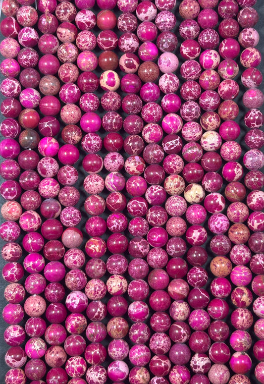 Natural Sea Sediment Fuchsia Gemstone Bead 4mm 6mm 8mm 10mm 12mm Round Beads, Beautiful Color Fuchsia Imperial  Bead Full Strand 15.5