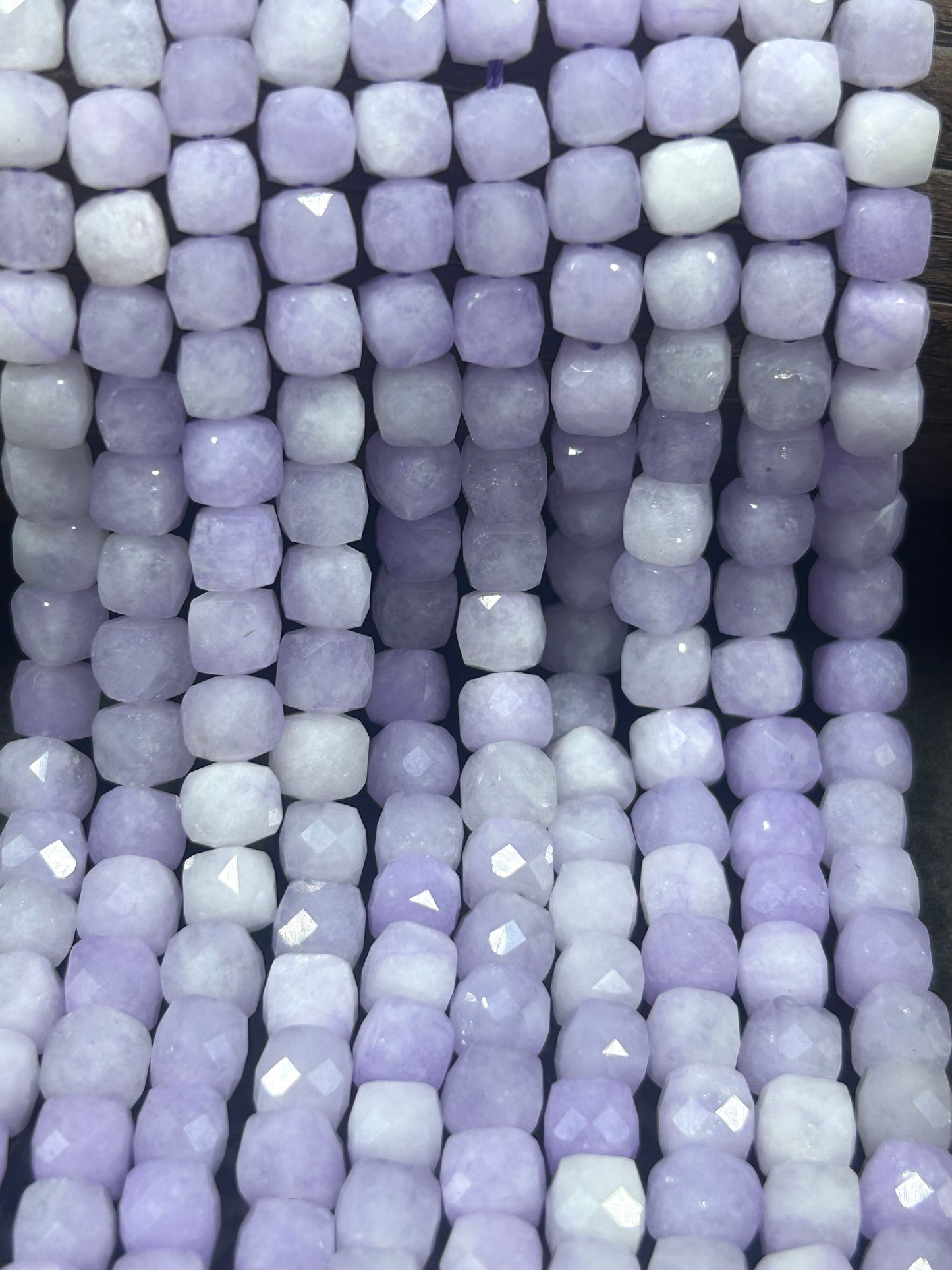 Natural gemstone bead. faceted cube shape bead. Lavender jade gemstone bead. excellent quality. full strand 15.5”