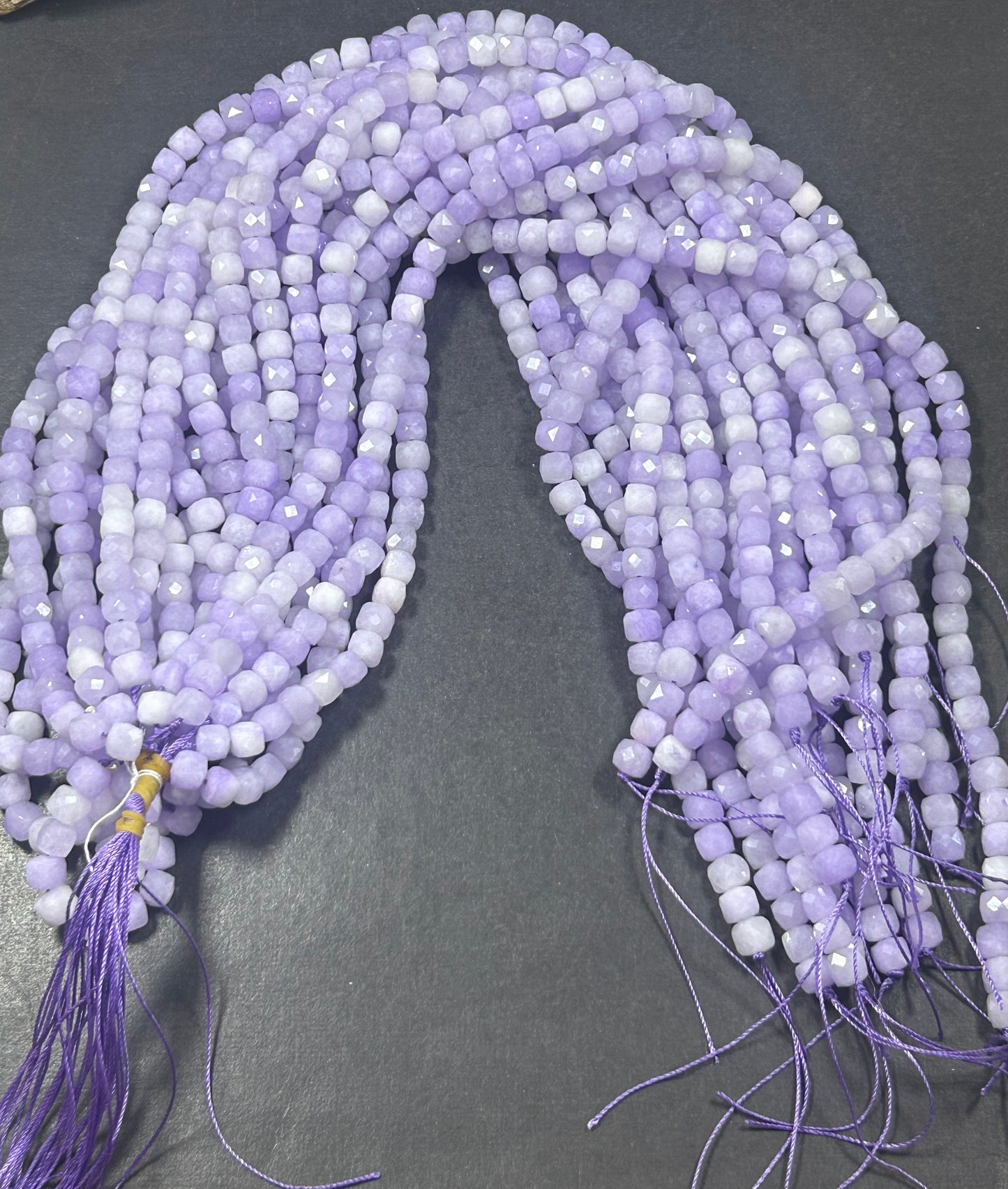 Natural gemstone bead. faceted cube shape bead. Lavender jade gemstone bead. excellent quality. full strand 15.5”