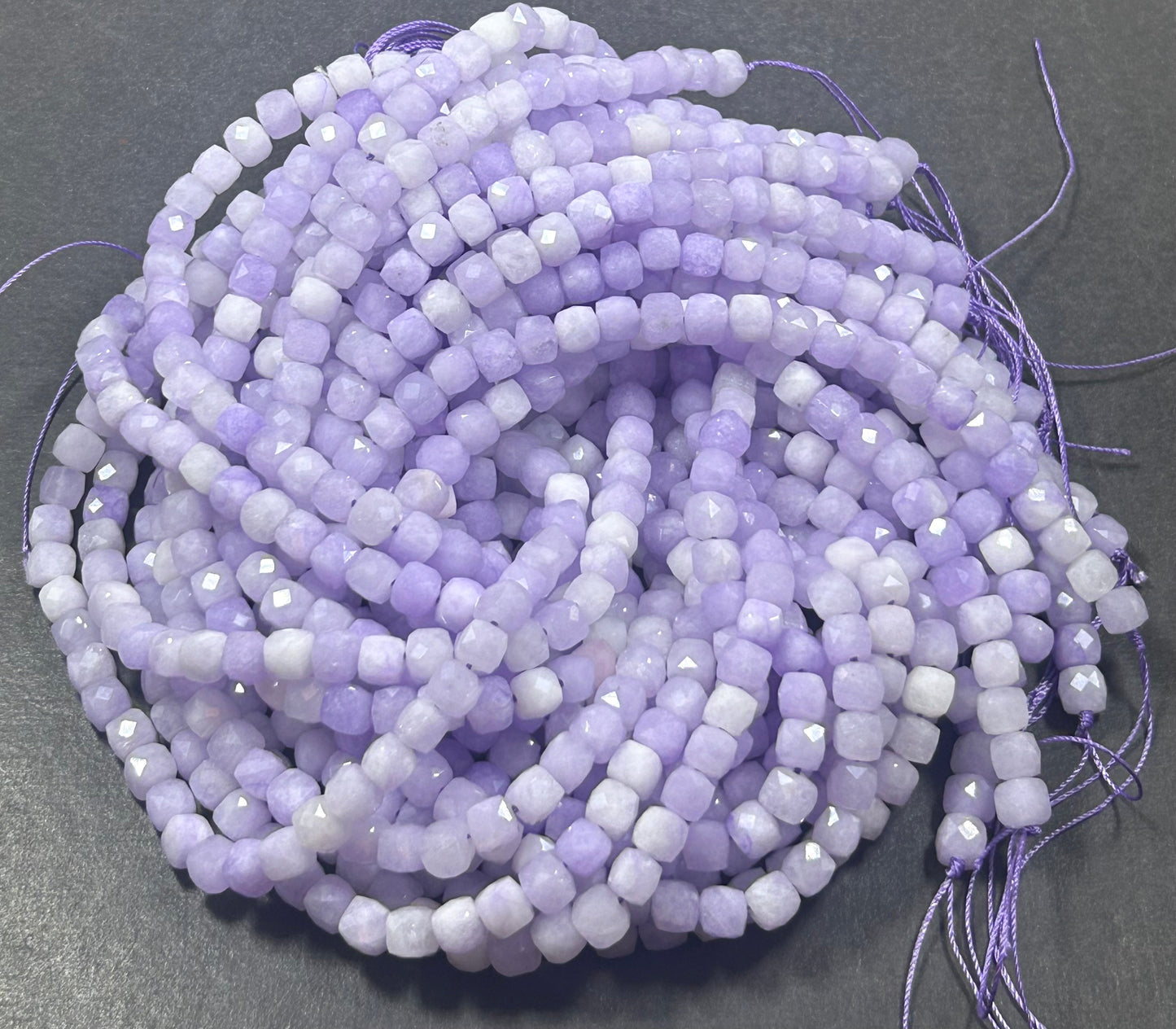 Natural gemstone bead. faceted cube shape bead. Lavender jade gemstone bead. excellent quality. full strand 15.5”