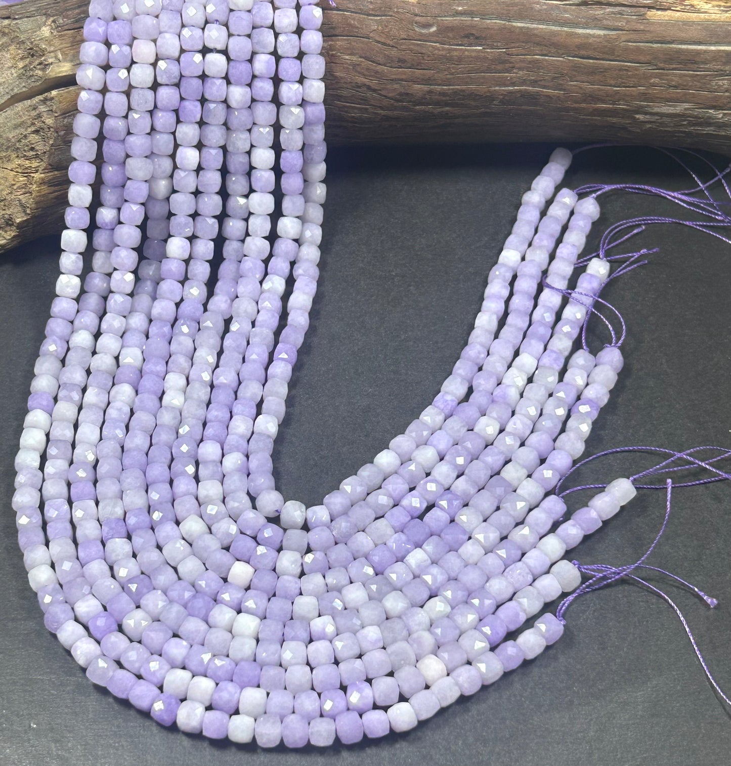 Natural gemstone bead. faceted cube shape bead. Lavender jade gemstone bead. excellent quality. full strand 15.5”