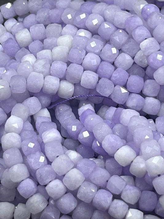 Natural gemstone bead. faceted cube shape bead. Lavender jade gemstone bead. excellent quality. full strand 15.5”