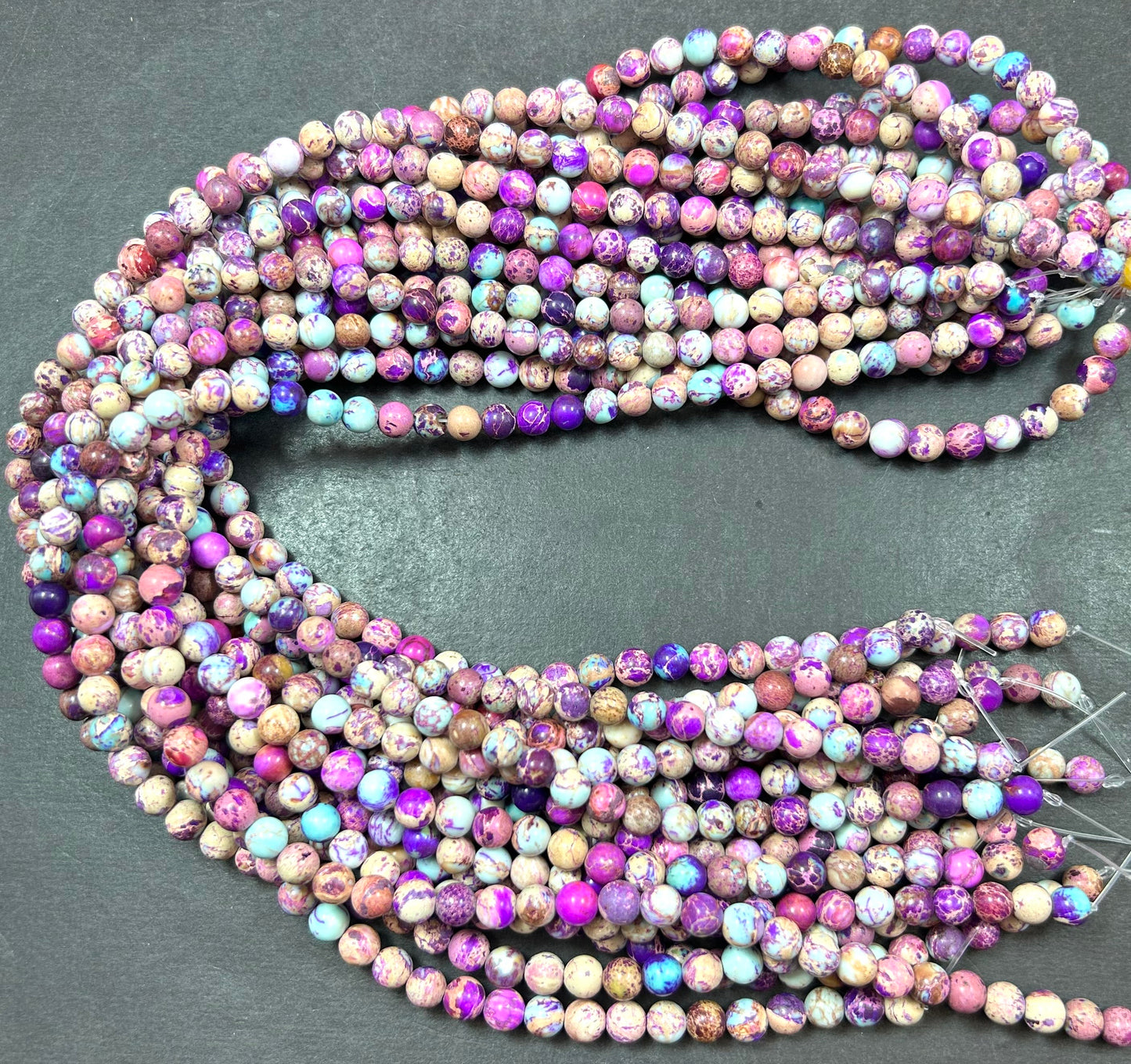 Natural Sea Sediment Jasper Gemstone Bead 6mm 8mm 10mm Round Beads Beautiful Purple Blue Beige Color Imperial Jasper Beads Full Strand 15.5"