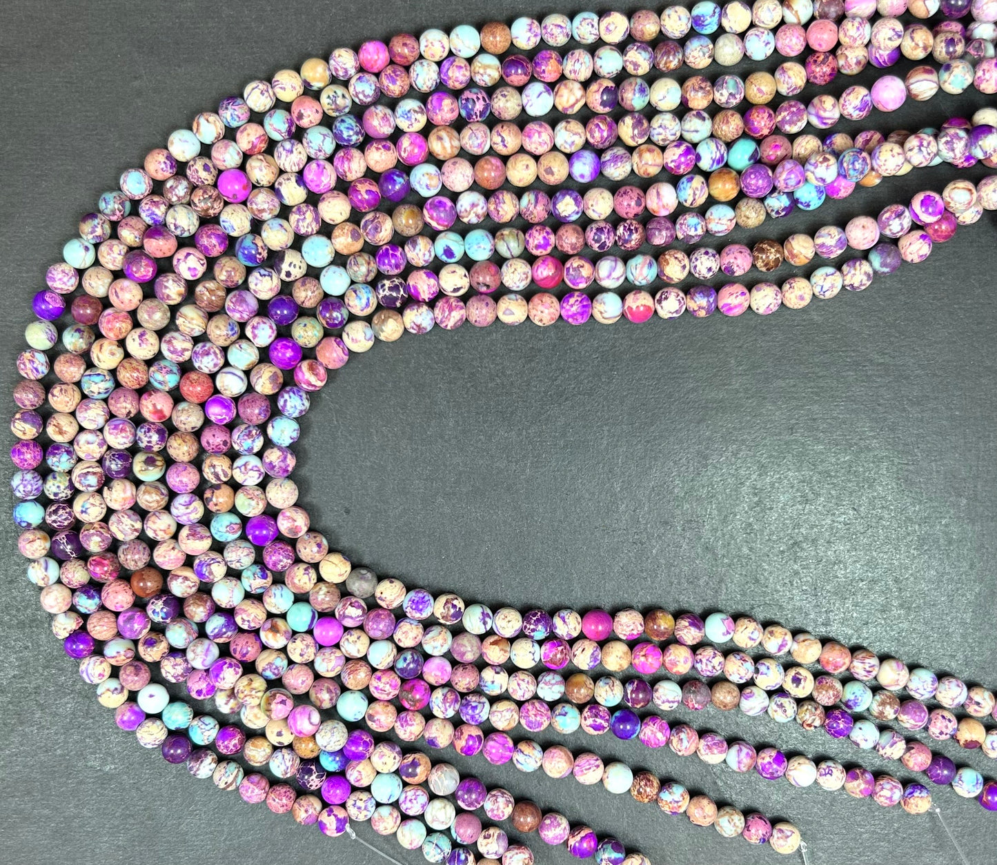 Natural Sea Sediment Jasper Gemstone Bead 6mm 8mm 10mm Round Beads Beautiful Purple Blue Beige Color Imperial Jasper Beads Full Strand 15.5"