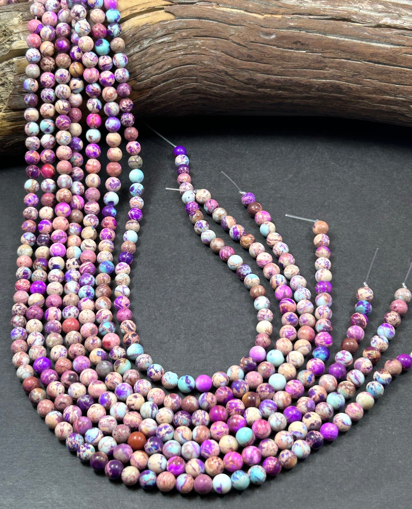 Natural Sea Sediment Jasper Gemstone Bead 6mm 8mm 10mm Round Beads Beautiful Purple Blue Beige Color Imperial Jasper Beads Full Strand 15.5"