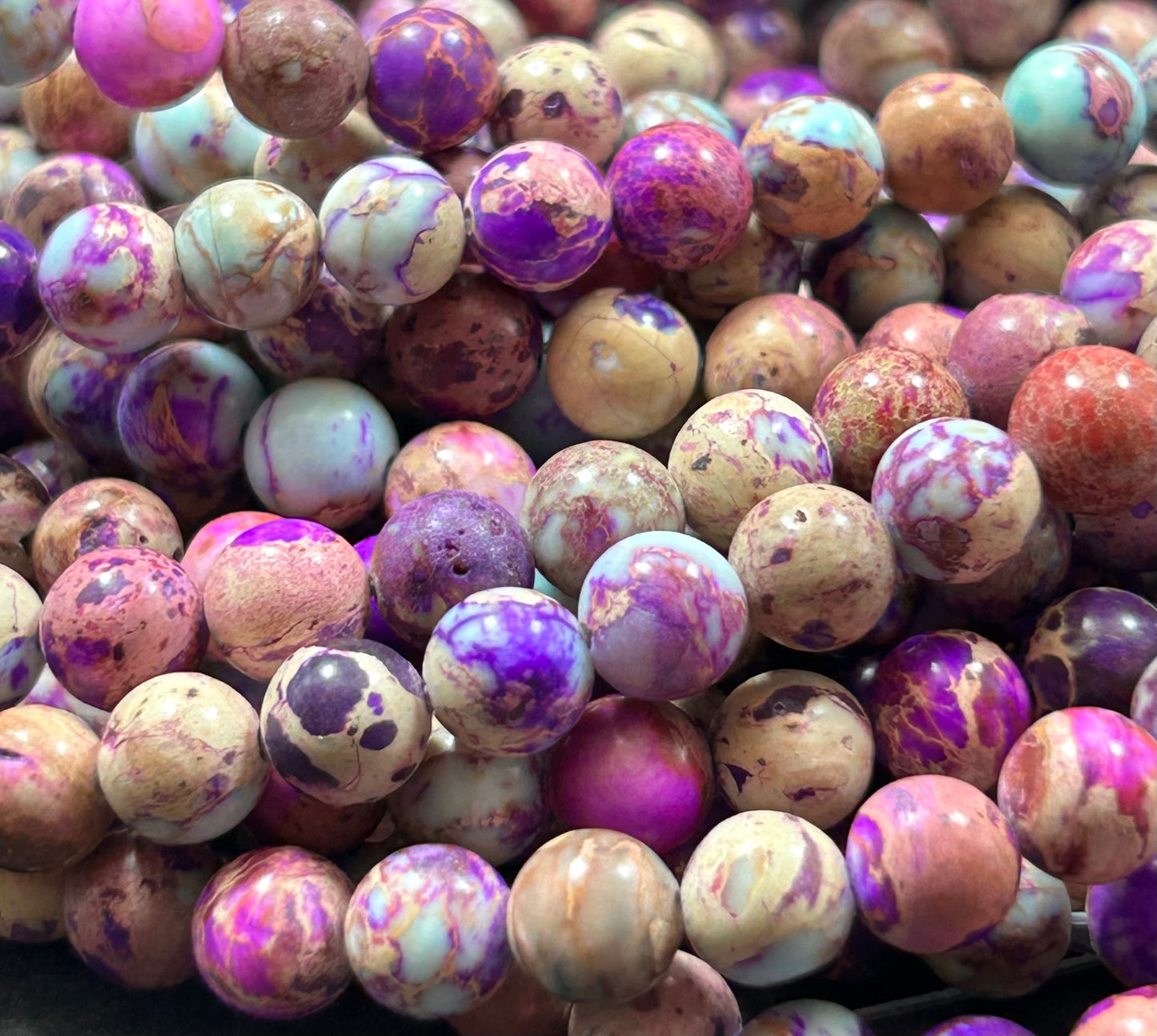 Natural Sea Sediment Jasper Gemstone Bead 6mm 8mm 10mm Round Beads Beautiful Purple Blue Beige Color Imperial Jasper Beads Full Strand 15.5"