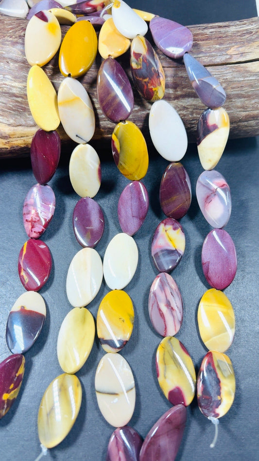 Natural Mookaite Smooth curved oval shaped Gemstone Bead, Beautiful Natural Red, Brown, Beige Color, Full Strand 15.5"