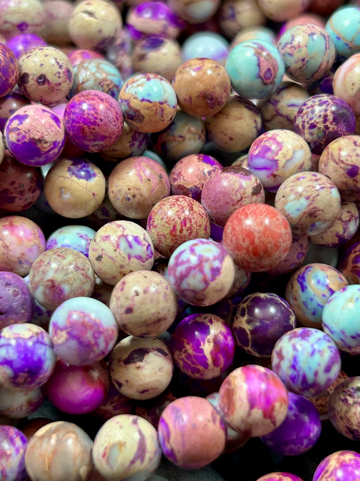 Natural Sea Sediment Jasper Gemstone Bead 6mm 8mm 10mm Round Beads Beautiful Purple Blue Beige Color Imperial Jasper Beads Full Strand 15.5"