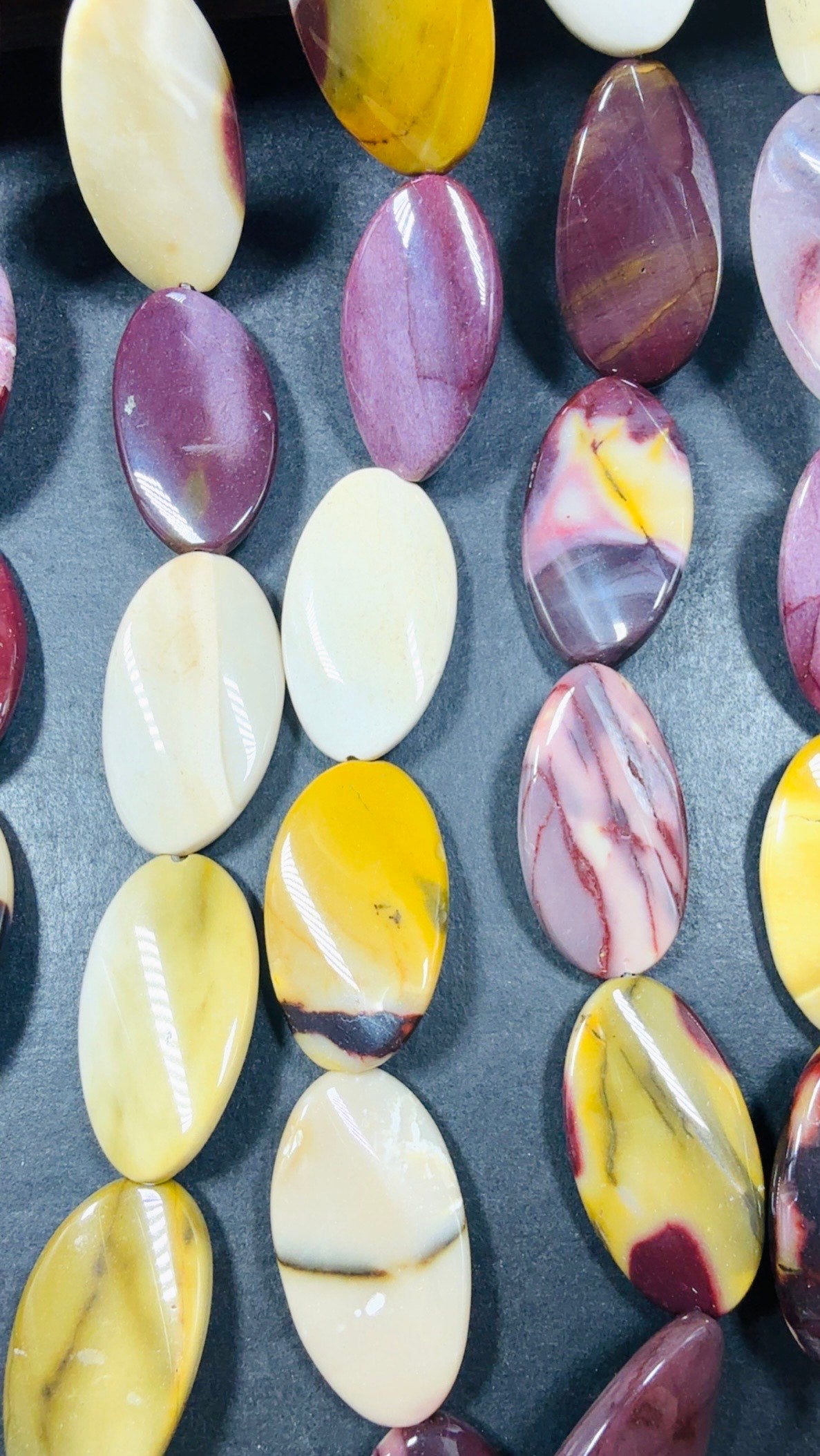 Natural Mookaite Smooth curved oval shaped Gemstone Bead, Beautiful Natural Red, Brown, Beige Color, Full Strand 15.5"