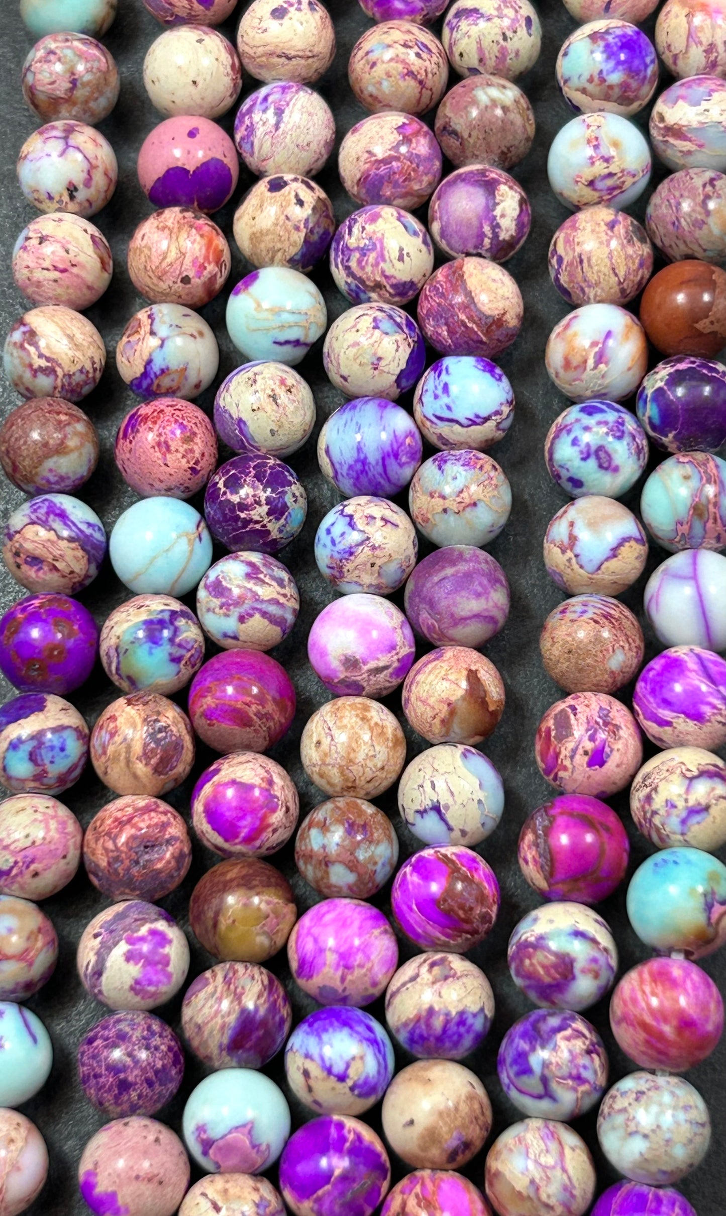 Natural Sea Sediment Jasper Gemstone Bead 6mm 8mm 10mm Round Beads Beautiful Purple Blue Beige Color Imperial Jasper Beads Full Strand 15.5"
