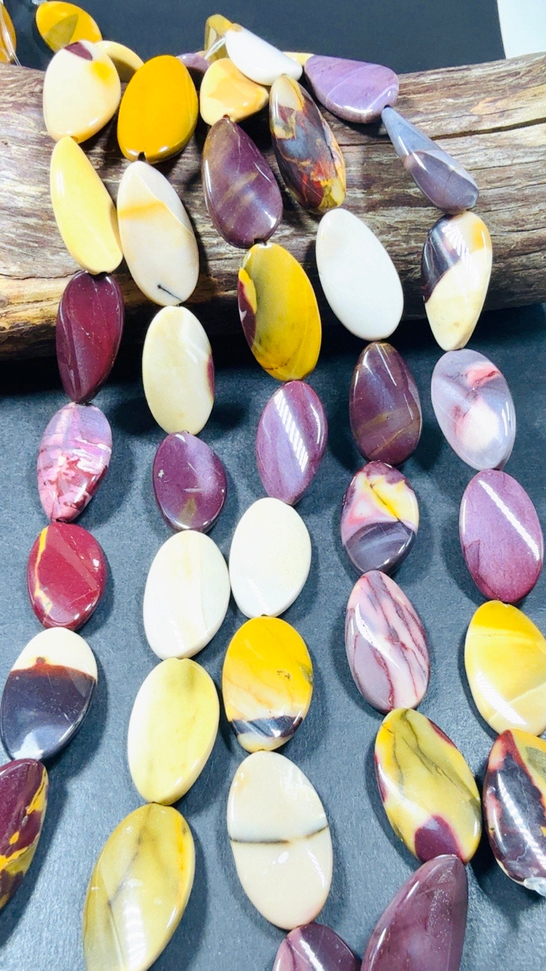 Natural Mookaite Smooth curved oval shaped Gemstone Bead, Beautiful Natural Red, Brown, Beige Color, Full Strand 15.5"