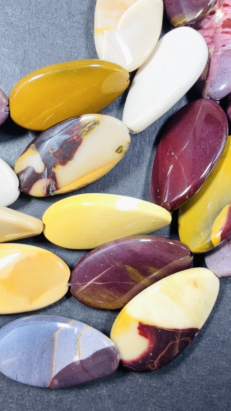 Natural Mookaite Smooth curved oval shaped Gemstone Bead, Beautiful Natural Red, Brown, Beige Color, Full Strand 15.5"