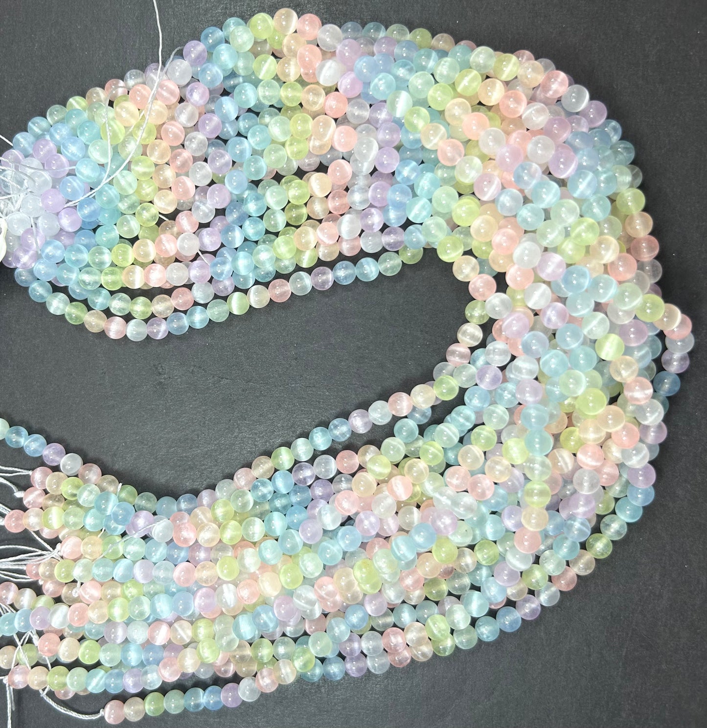 AAA natural selenite gemstone round bead. 6mm round bead. Gorgeous rainbow Pastel multi color selenite gemstone bead . Loose bead.15.5”
