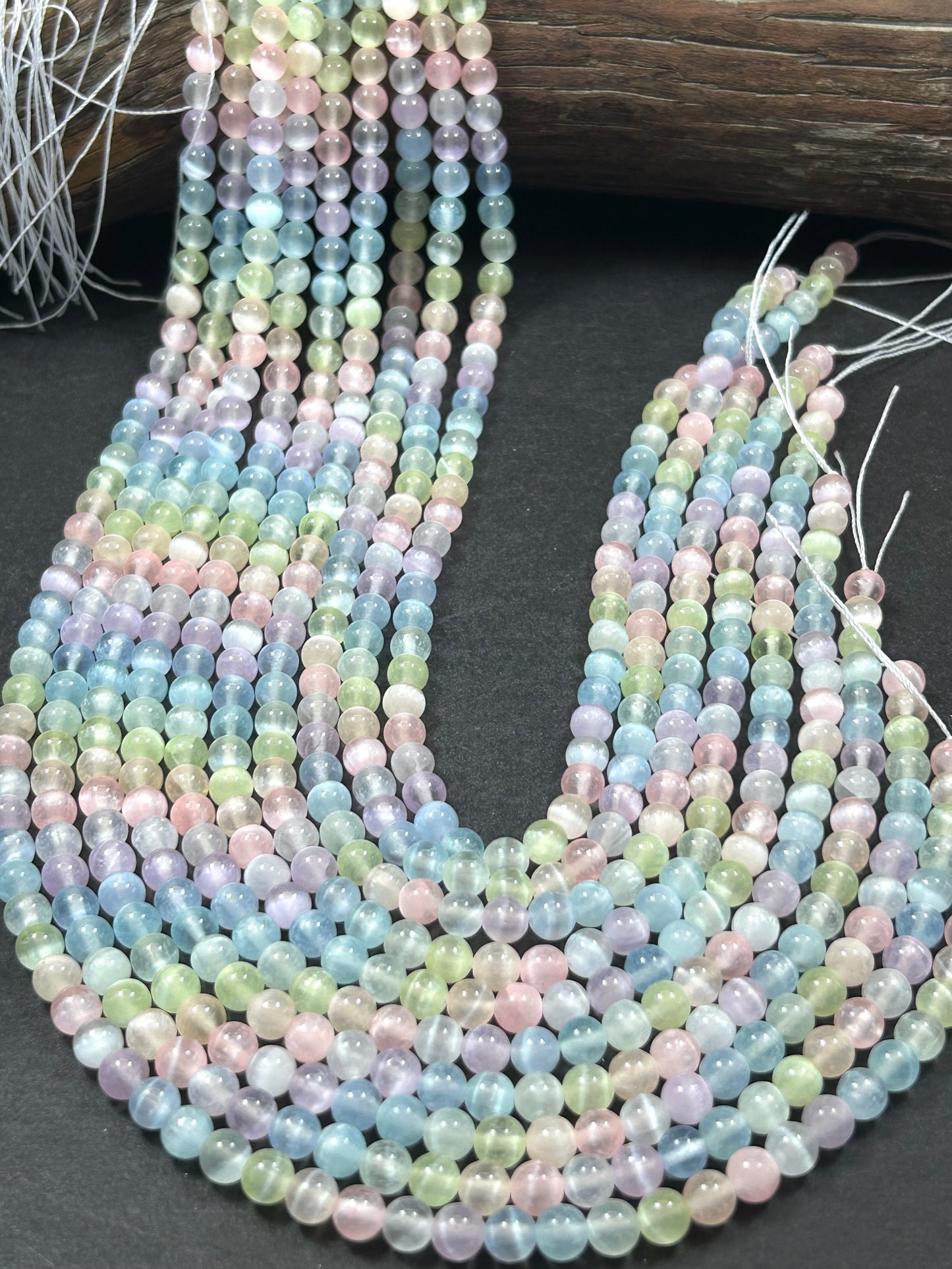 AAA natural selenite gemstone round bead. 6mm round bead. Gorgeous rainbow Pastel multi color selenite gemstone bead . Loose bead.15.5”