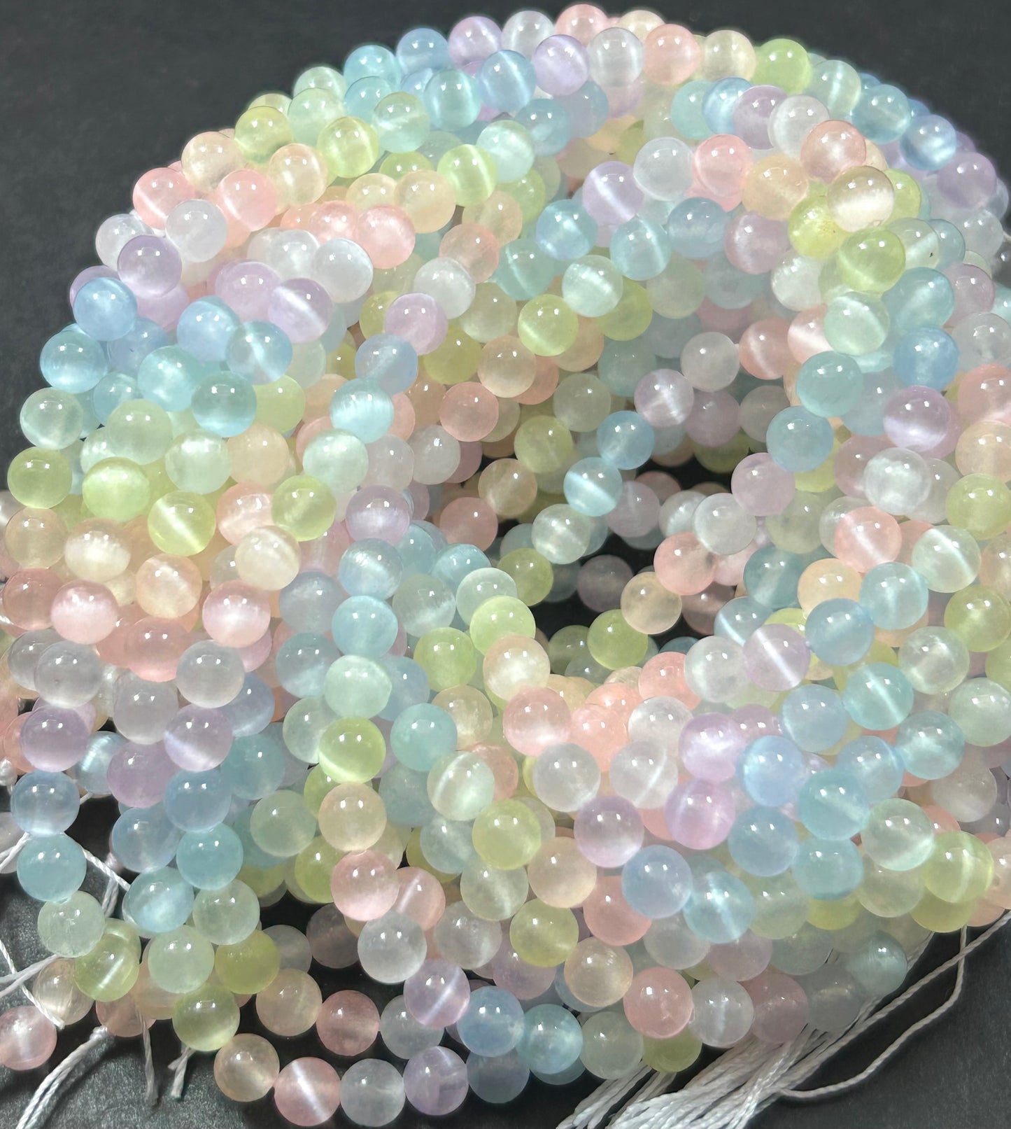 AAA natural selenite gemstone round bead. 6mm round bead. Gorgeous rainbow Pastel multi color selenite gemstone bead . Loose bead.15.5”