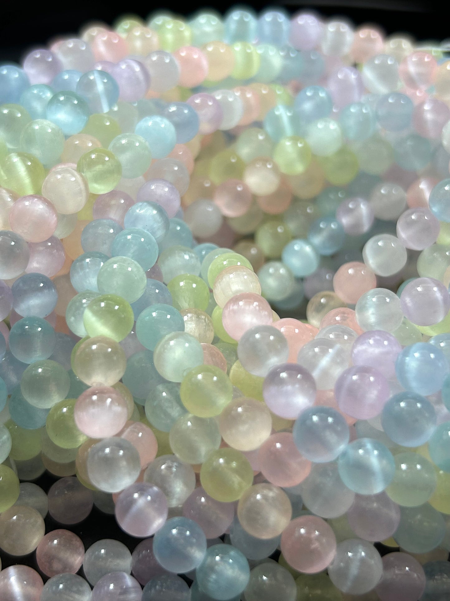 AAA natural selenite gemstone round bead. 6mm round bead. Gorgeous rainbow Pastel multi color selenite gemstone bead . Loose bead.15.5”