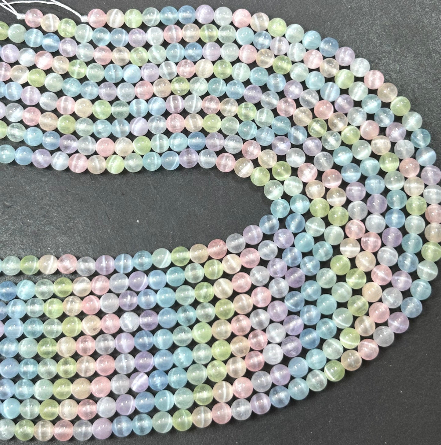 AAA natural selenite gemstone round bead. 6mm round bead. Gorgeous rainbow Pastel multi color selenite gemstone bead . Loose bead.15.5”