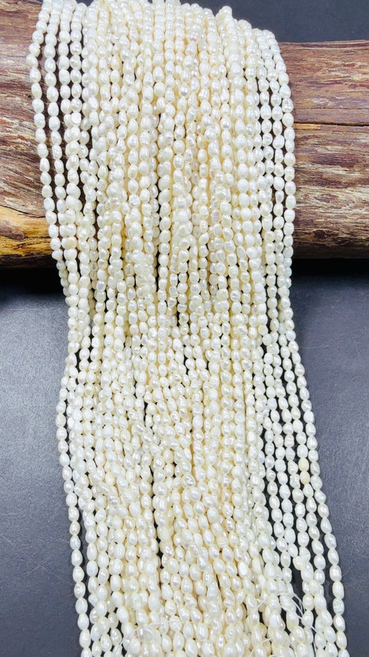 Natural Freshwater Pearl Beads, 3mm, Rice Shape Beads, White Beads, Great Quality pearl Beads! Full strand 15''