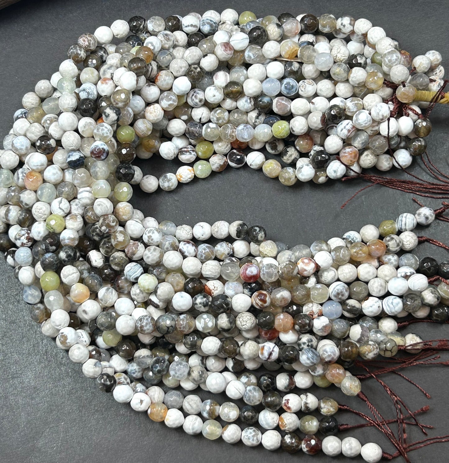 Natural Tibetan Agate Gemstone Bead 8mm Round Faceted Beads Beautiful white green color Tibetan Agate Great Quality Full Strand 15.5"