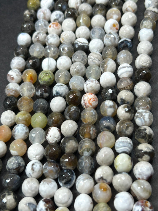 Natural Tibetan Agate Gemstone Bead 8mm Round Faceted  Beads Beautiful white green color Tibetan Agate Great Quality Full Strand 15.5"