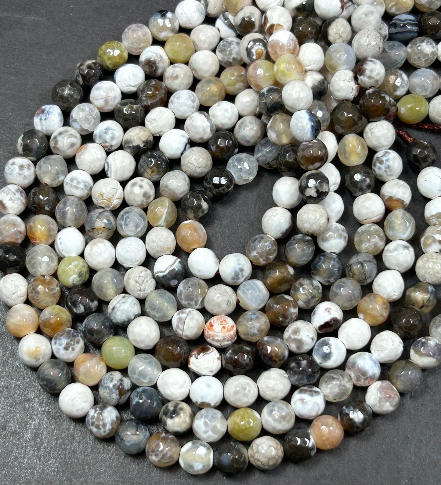 Natural Tibetan Agate Gemstone Bead 8mm Round Faceted Beads Beautiful white green color Tibetan Agate Great Quality Full Strand 15.5"