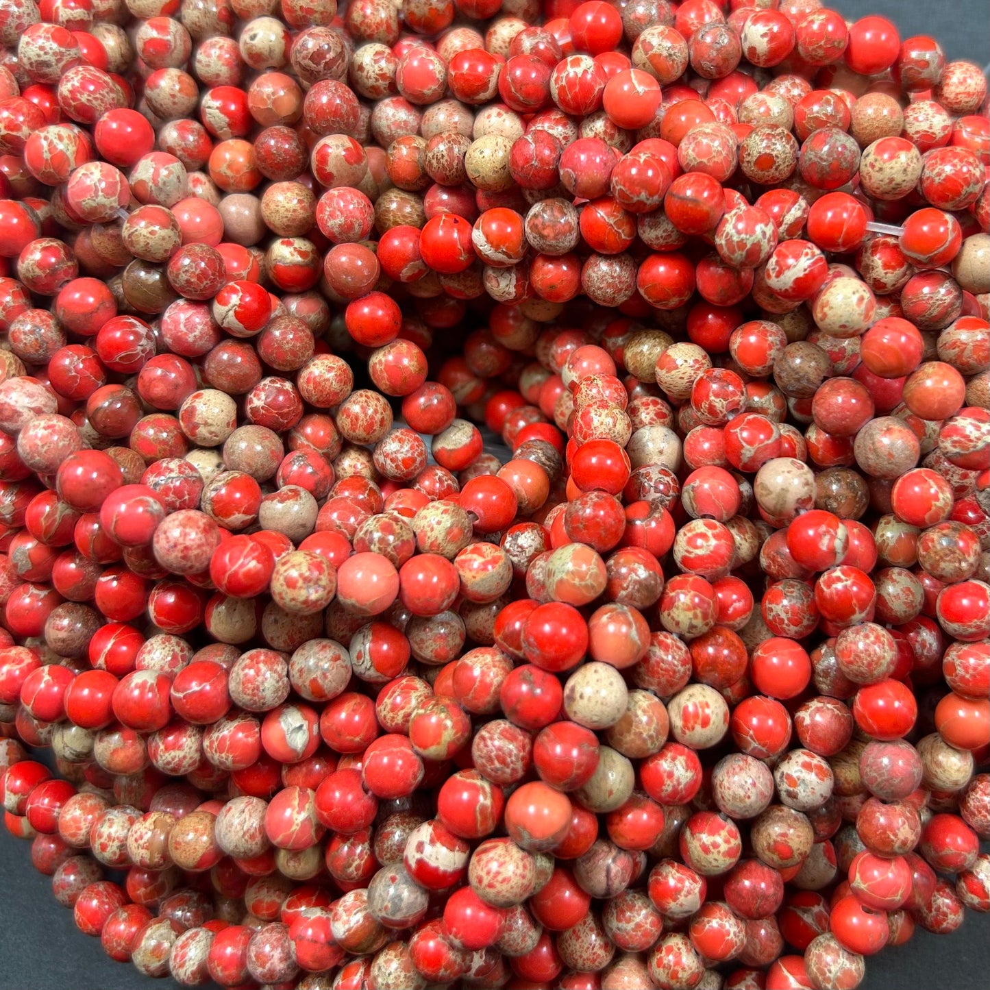 Natural Sea Sediment Jasper Gemstone Bead 6mm  Round Beads, Beautiful Red orange Imperial Jasper Bead Full Strand 15.5"