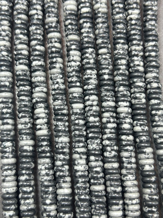Snow flake Obsidian Smooth Roundel Heishi 6x2mm Beautiful Back and gray color Obsidian