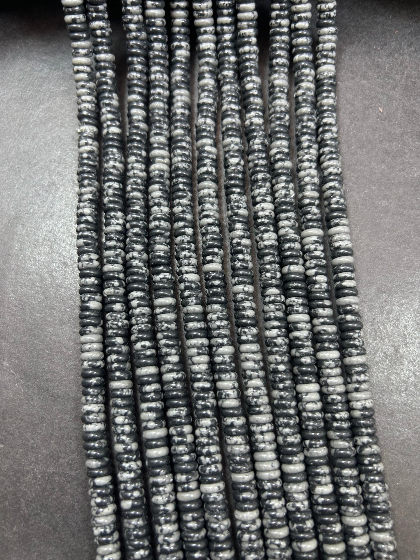 Snow flake Obsidian Smooth Roundel Heishi 6x2mm Beautiful Back and gray color Obsidian