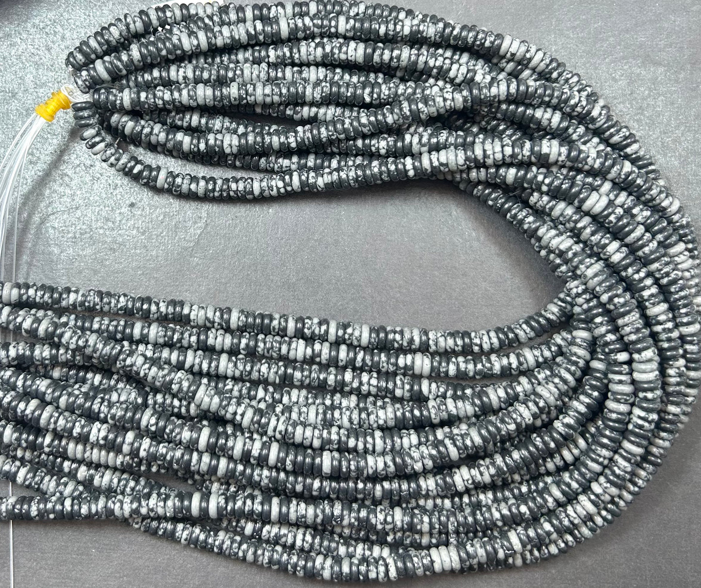Snow flake Obsidian Smooth Roundel Heishi 6x2mm Beautiful Back and gray color Obsidian