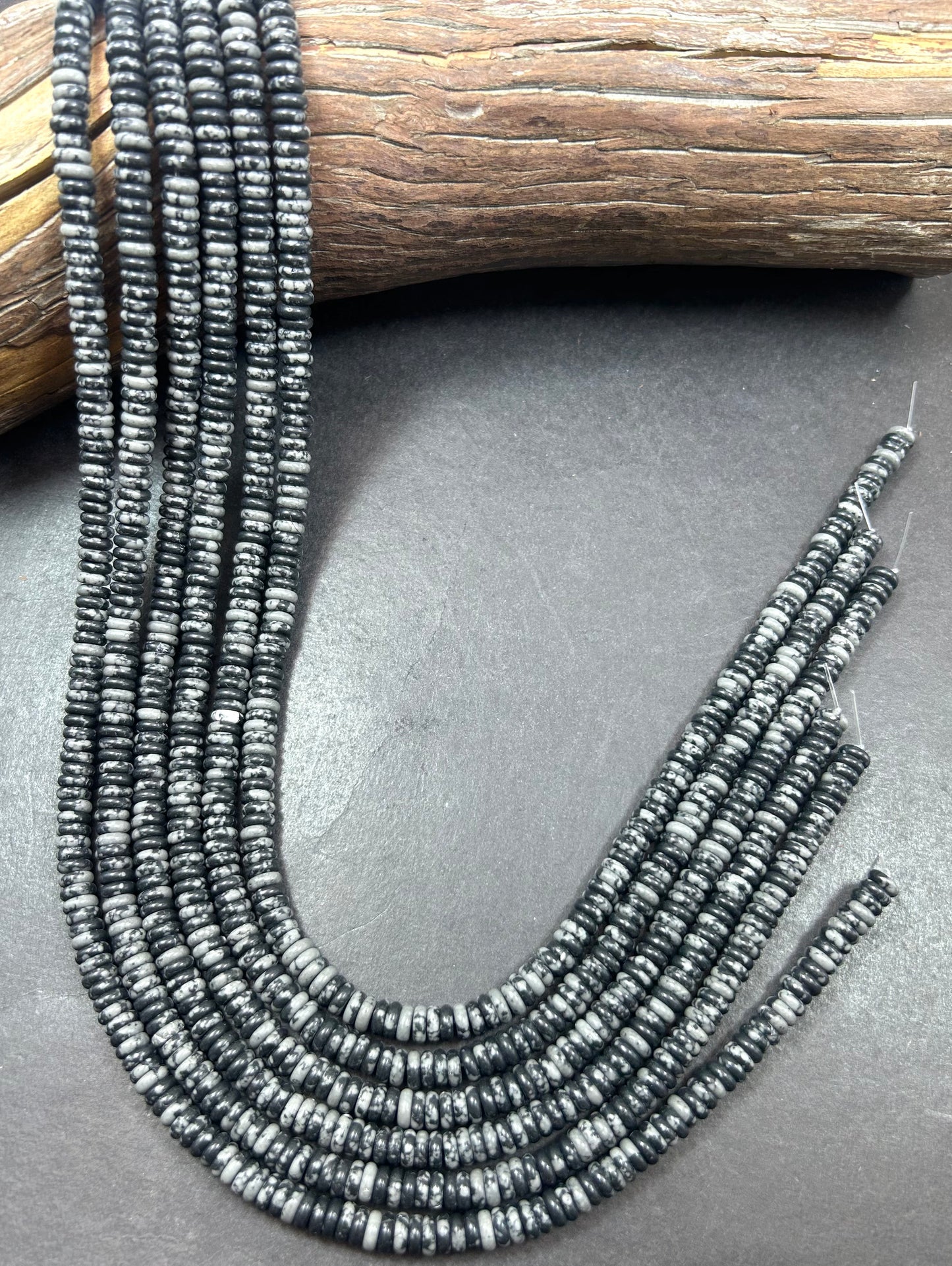 Snow flake Obsidian Smooth Roundel Heishi 6x2mm Beautiful Back and gray color Obsidian