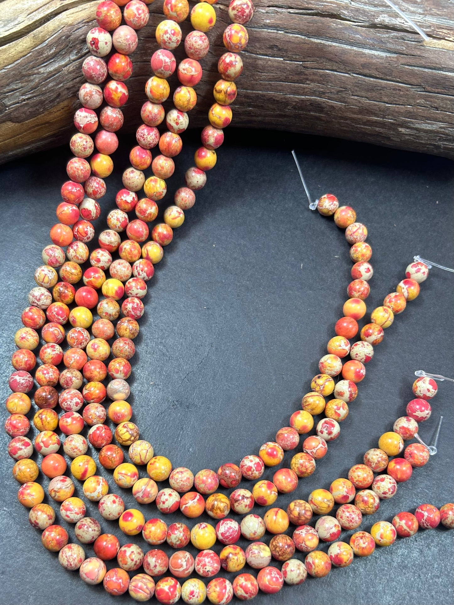 Natural Sunburst Sea Sediment Jasper Gemstone Bead 8mm Round Beads, Beautiful red , yellow Imperial Jasper Beads Full Strand 15.5"