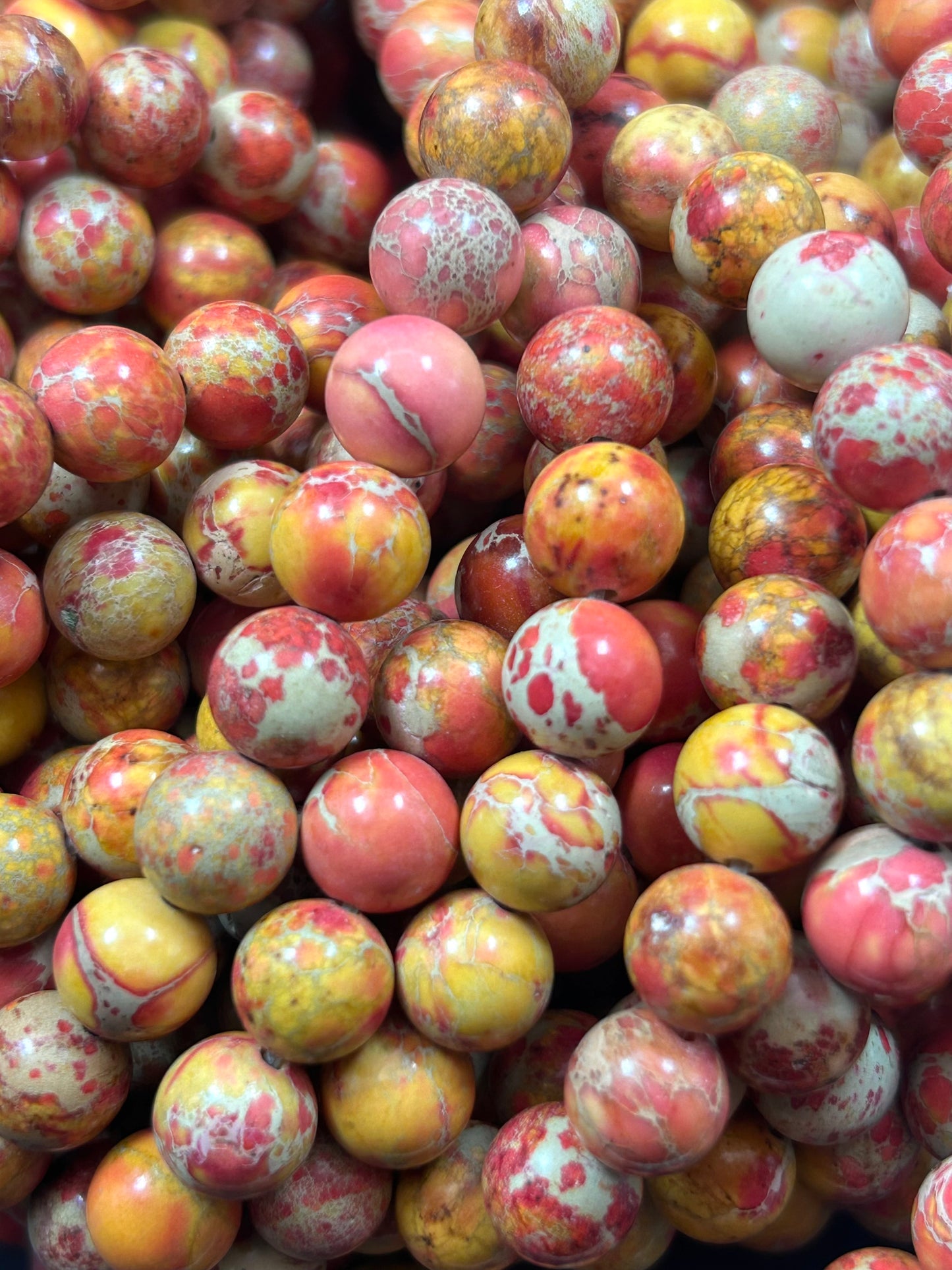 Natural Sunburst Sea Sediment Jasper Gemstone Bead 8mm Round Beads, Beautiful red , yellow Imperial Jasper Beads Full Strand 15.5"