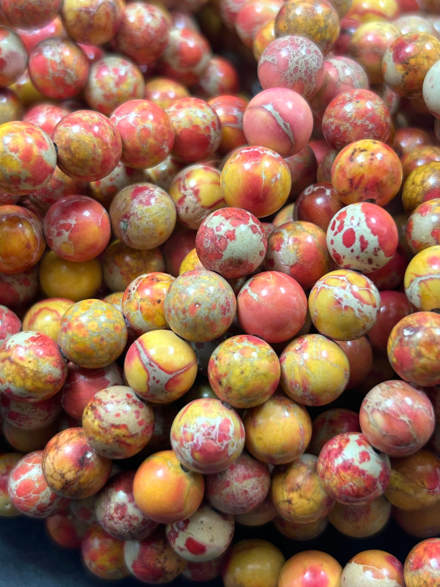 Natural Sunburst Sea Sediment Jasper Gemstone Bead 8mm Round Beads, Beautiful red , yellow Imperial Jasper Beads Full Strand 15.5"