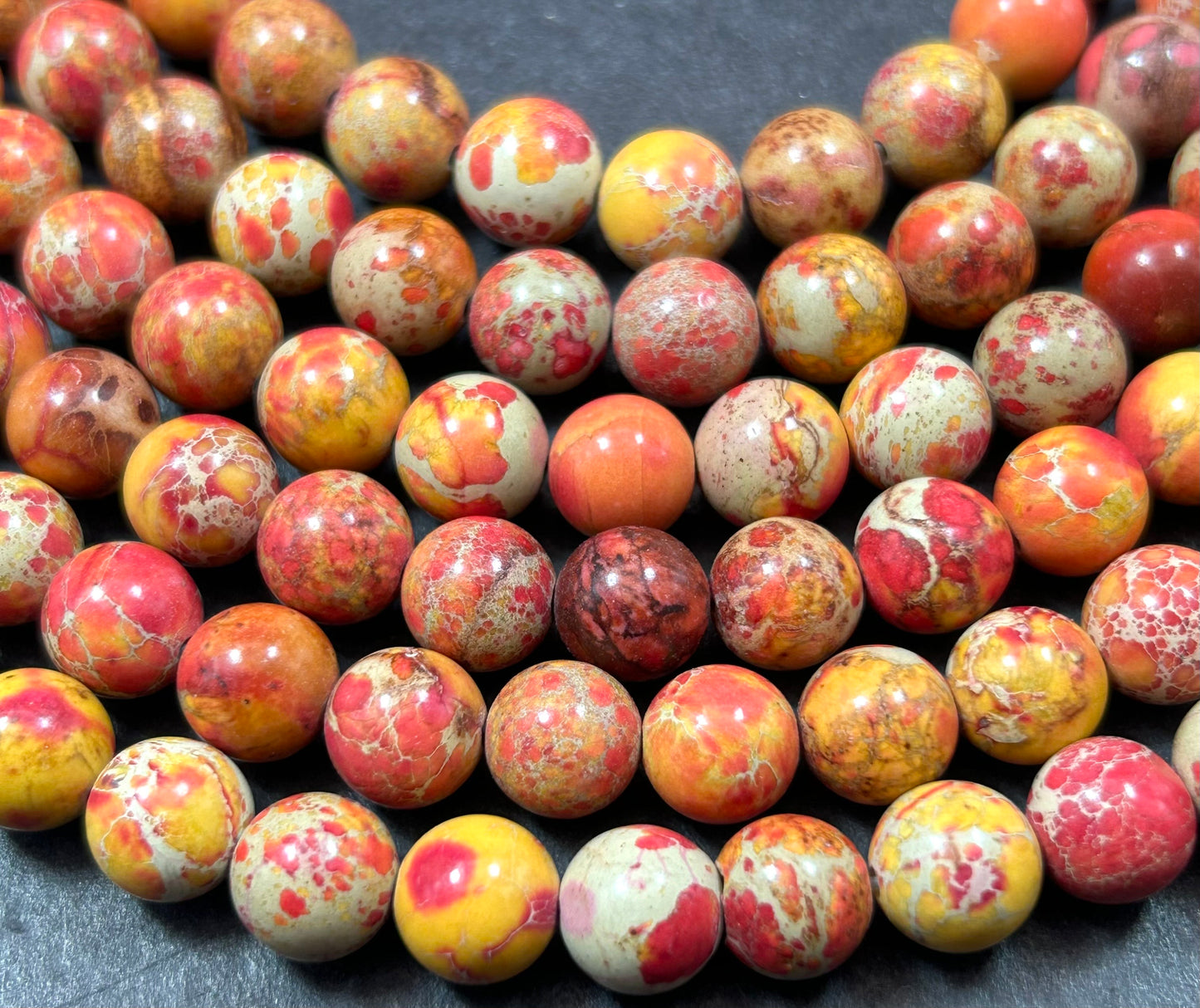 Natural Sunburst Sea Sediment Jasper Gemstone Bead 8mm Round Beads, Beautiful red , yellow Imperial Jasper Beads Full Strand 15.5"