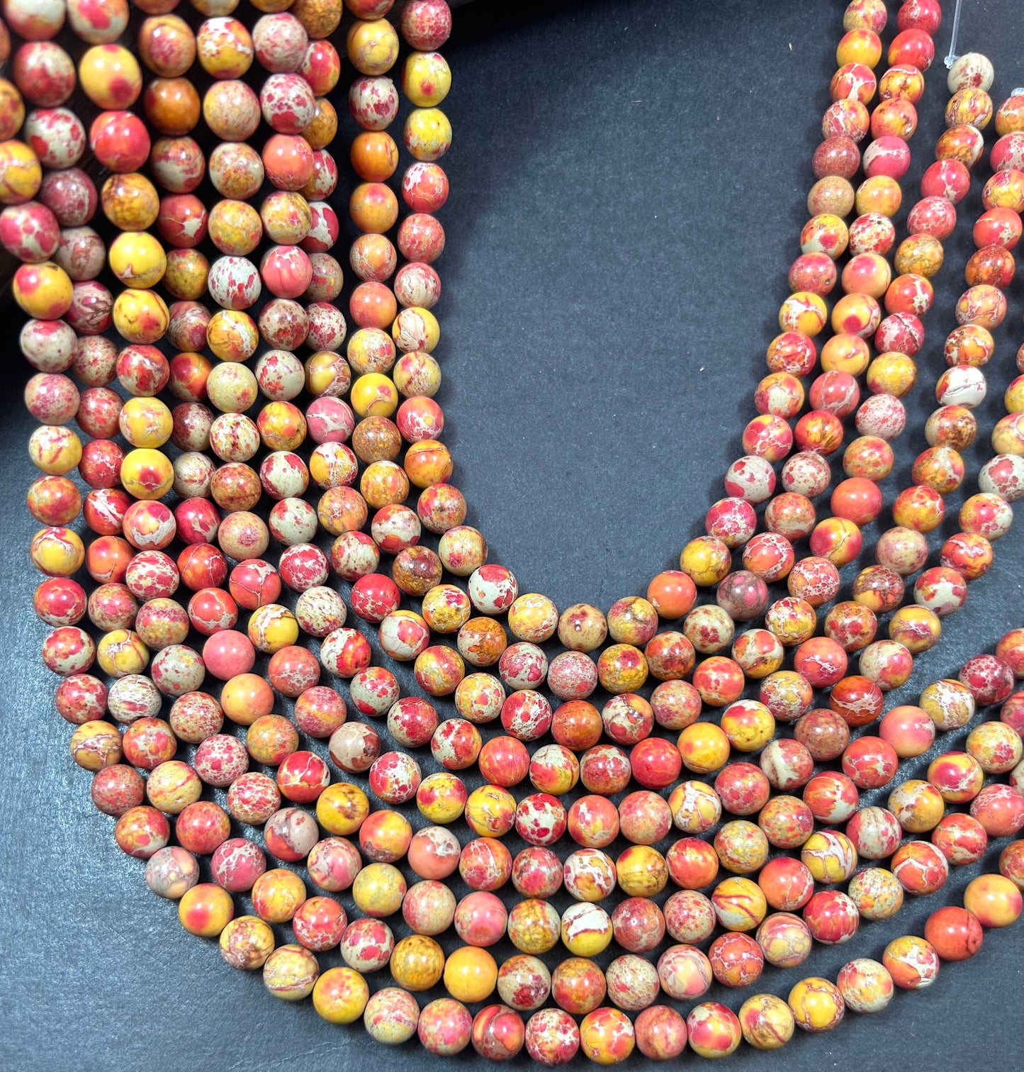 Natural Sunburst Sea Sediment Jasper Gemstone Bead 8mm Round Beads, Beautiful red , yellow Imperial Jasper Beads Full Strand 15.5"