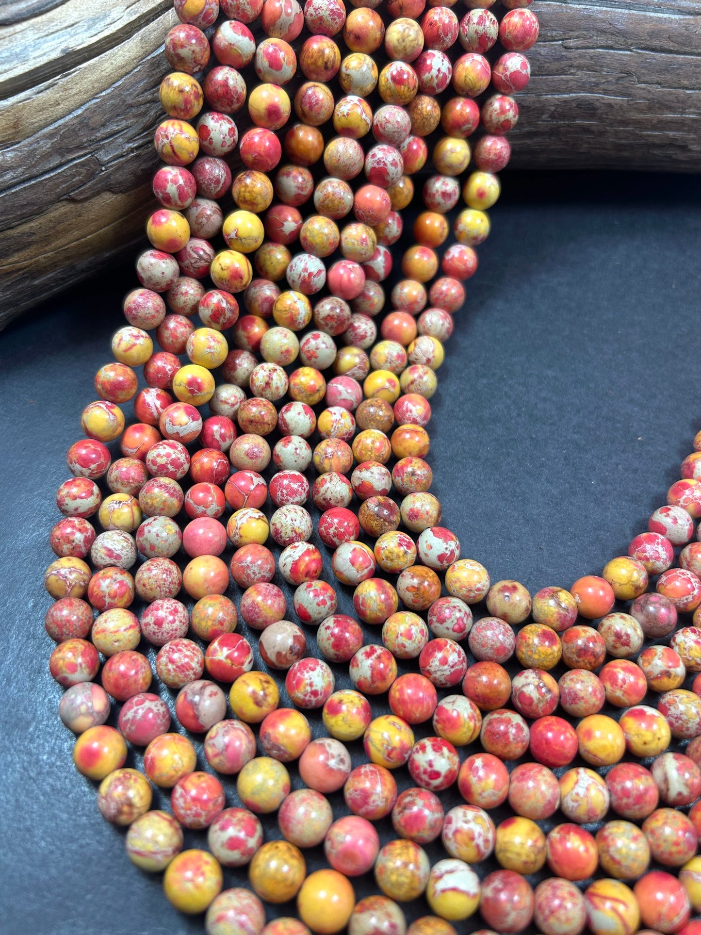 Natural Sunburst Sea Sediment Jasper Gemstone Bead 8mm Round Beads, Beautiful red , yellow Imperial Jasper Beads Full Strand 15.5"