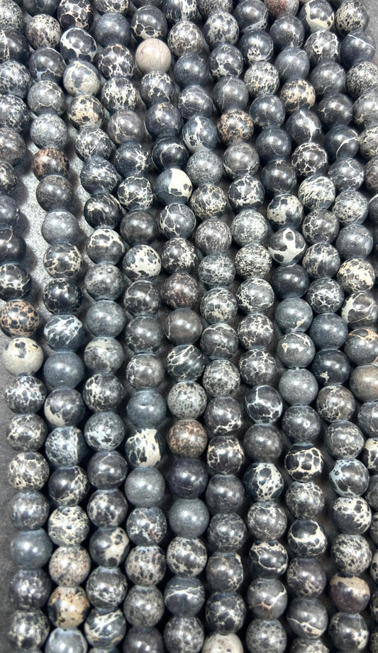 Natural Sea Sediment Jasper Gemstone Bead 6mm 8mm Round Beads Beautiful Black with hits of Brown Color Imperial Jasper Beads Full Strand15.5