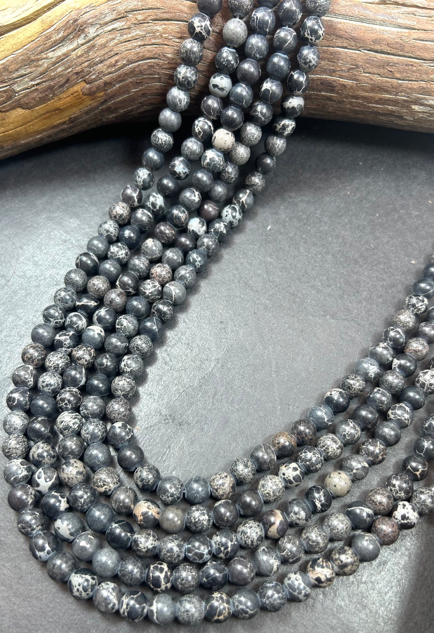 Natural Sea Sediment Jasper Gemstone Bead 6mm 8mm Round Beads Beautiful Black with hits of Brown Color Imperial Jasper Beads Full Strand15.5