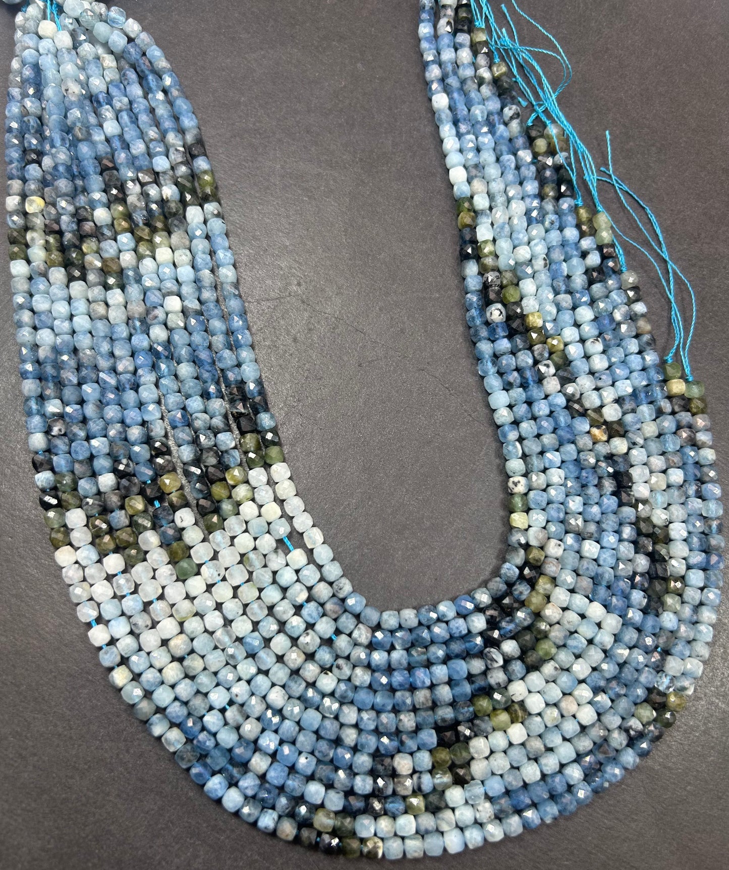 AAA Natural blue tourmaline gemstone bead. Faceted 4mm round bead. Gorgeous natural blue with green color tourmaline bead gemstone beads.