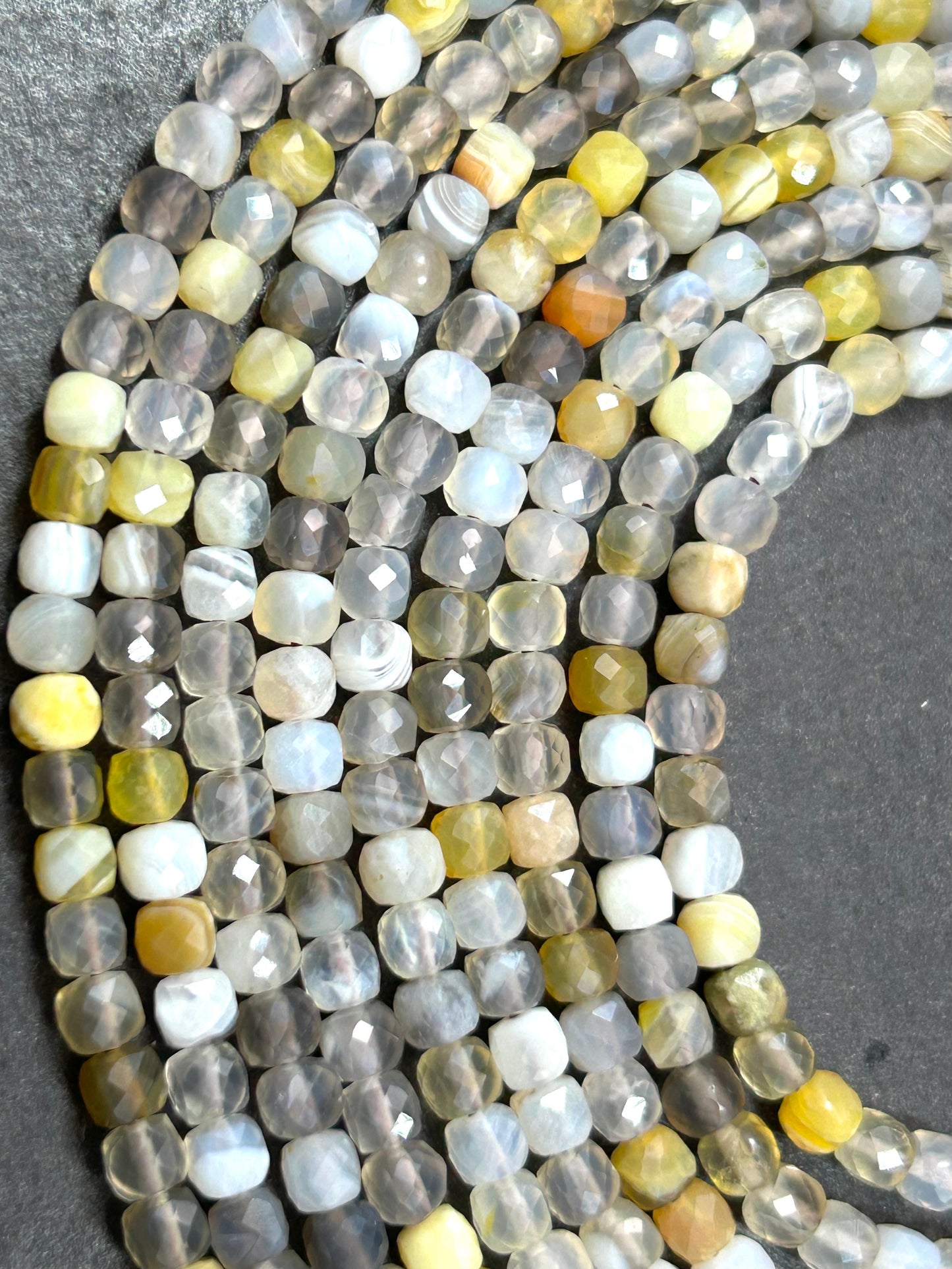 AAA Natural Yellow Botswana stone bead. Faceted 4mm cube shape bead. Beautiful natural yellow gray color gemstone bead. High quality bead !