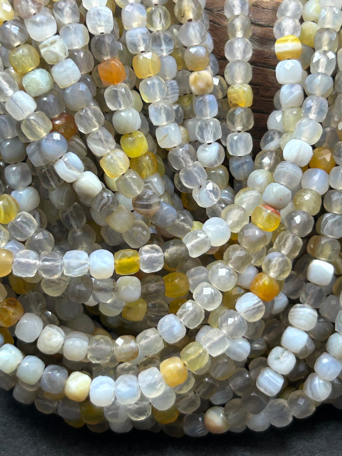 AAA Natural Yellow Botswana stone bead. Faceted 4mm cube shape bead. Beautiful natural yellow gray color gemstone bead. High quality bead !
