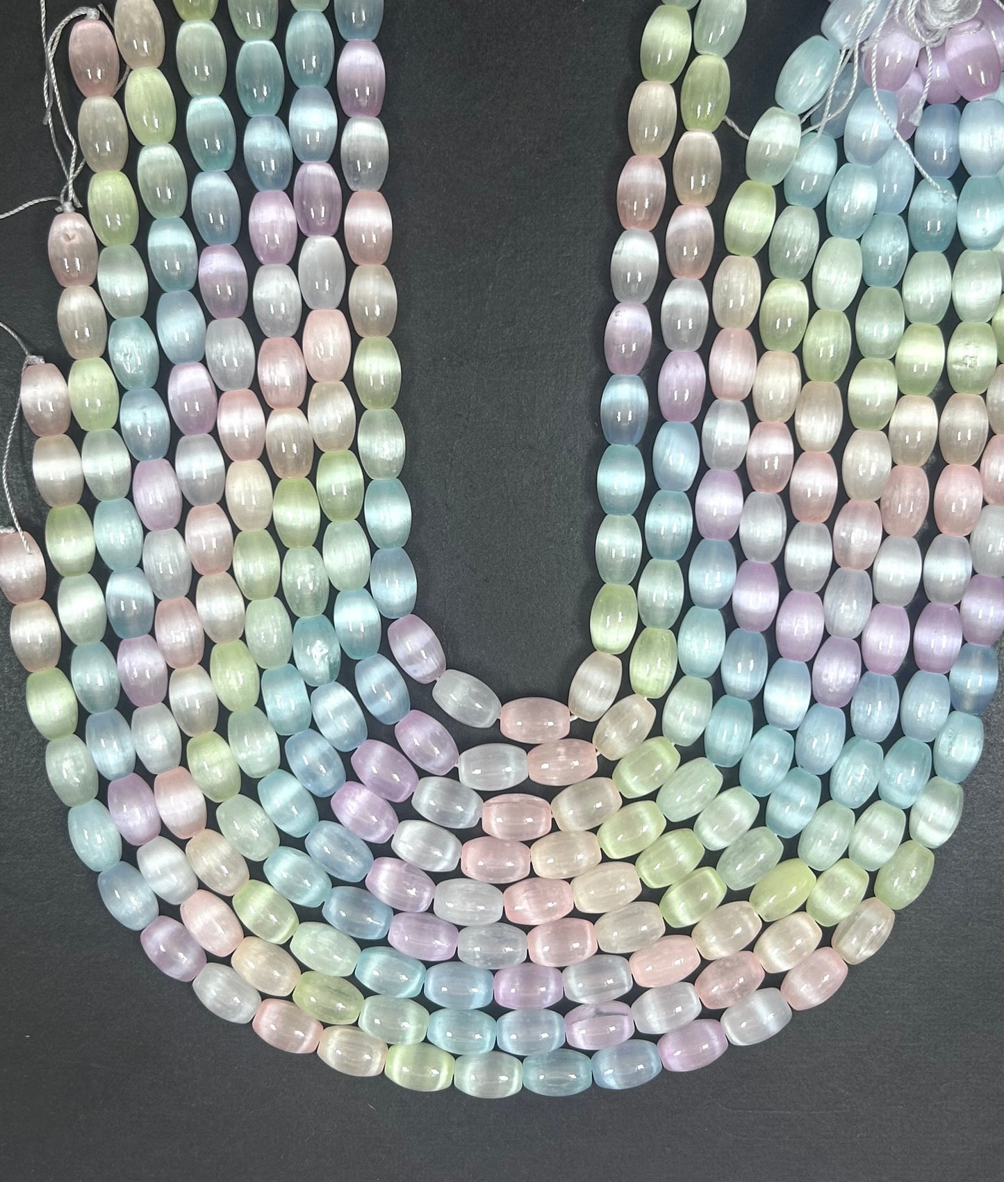 Natural Rainbow Selenite Gemstone Bead 12x8mm Tube Shape, Beautiful Rainbow Color Selenite Beads, Great Quality Full Strand 15.5"