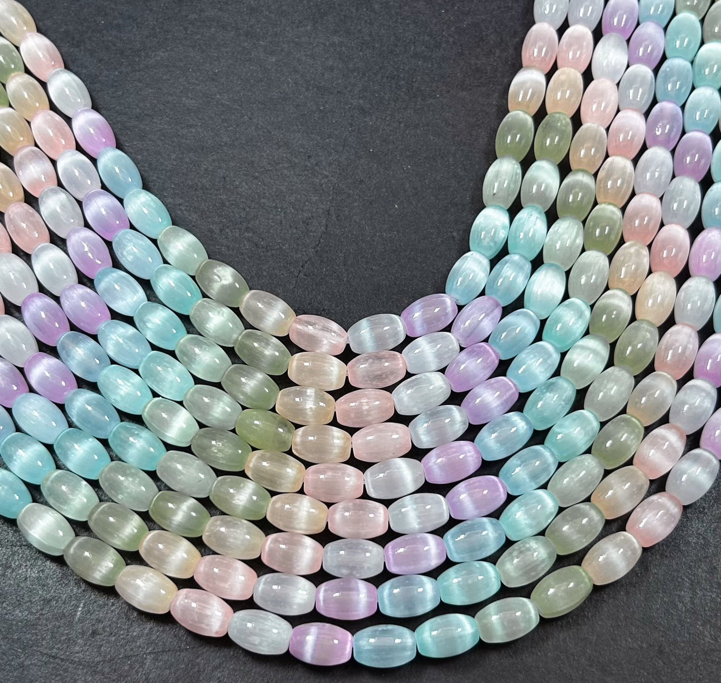 Natural Rainbow Selenite Gemstone Bead 12x8mm Tube Shape, Beautiful Rainbow Color Selenite Beads, Great Quality Full Strand 15.5"