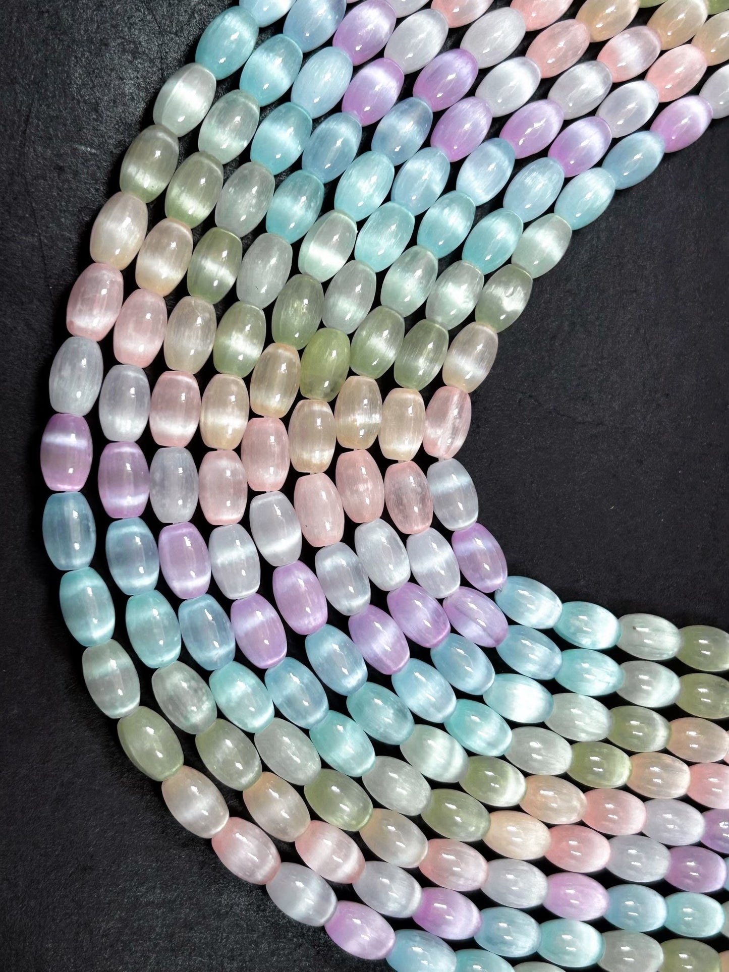 Natural Rainbow Selenite Gemstone Bead 12x8mm Tube Shape, Beautiful Rainbow Color Selenite Beads, Great Quality Full Strand 15.5"