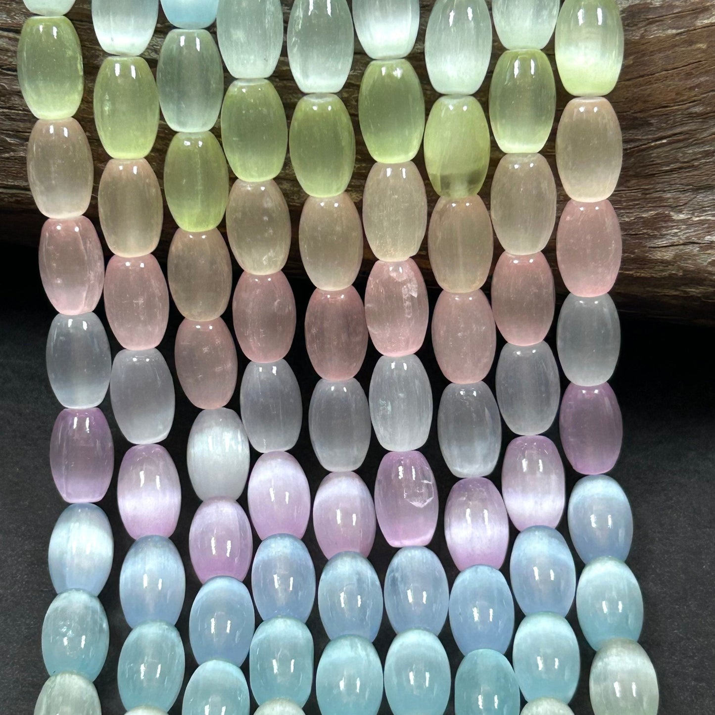 Natural Rainbow Selenite Gemstone Bead 12x8mm Tube Shape, Beautiful Rainbow Color Selenite Beads, Great Quality Full Strand 15.5"