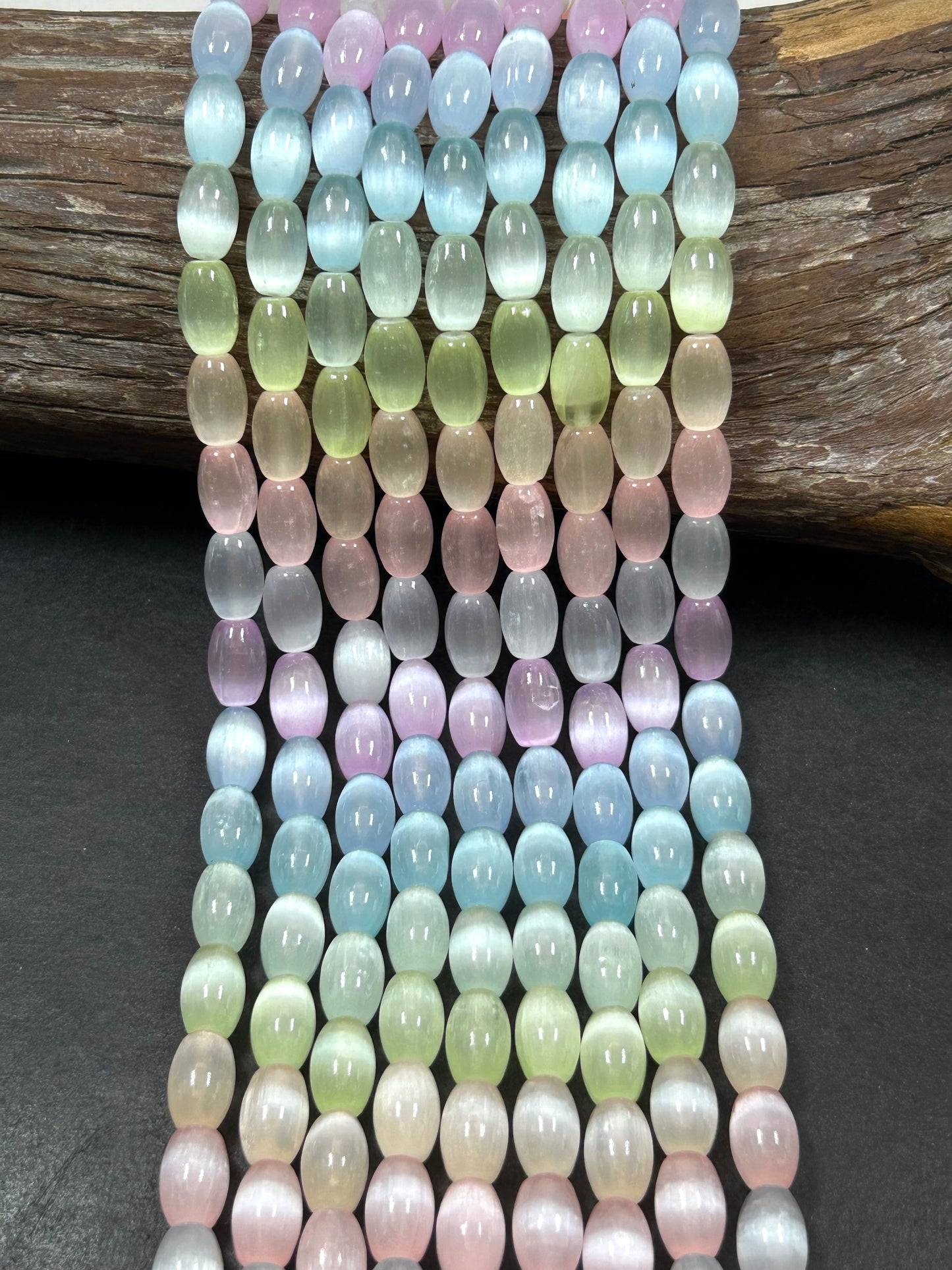 Natural Rainbow Selenite Gemstone Bead 12x8mm Tube Shape, Beautiful Rainbow Color Selenite Beads, Great Quality Full Strand 15.5"