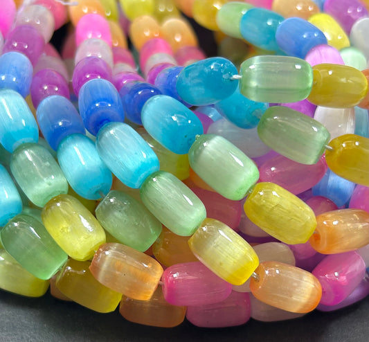 Natural Rainbow   Selenite Gemstone Bead 12x8mm Tube Shape, Beautiful Rainbow  Selenite Beads, Great Quality Full Strand 15.5"