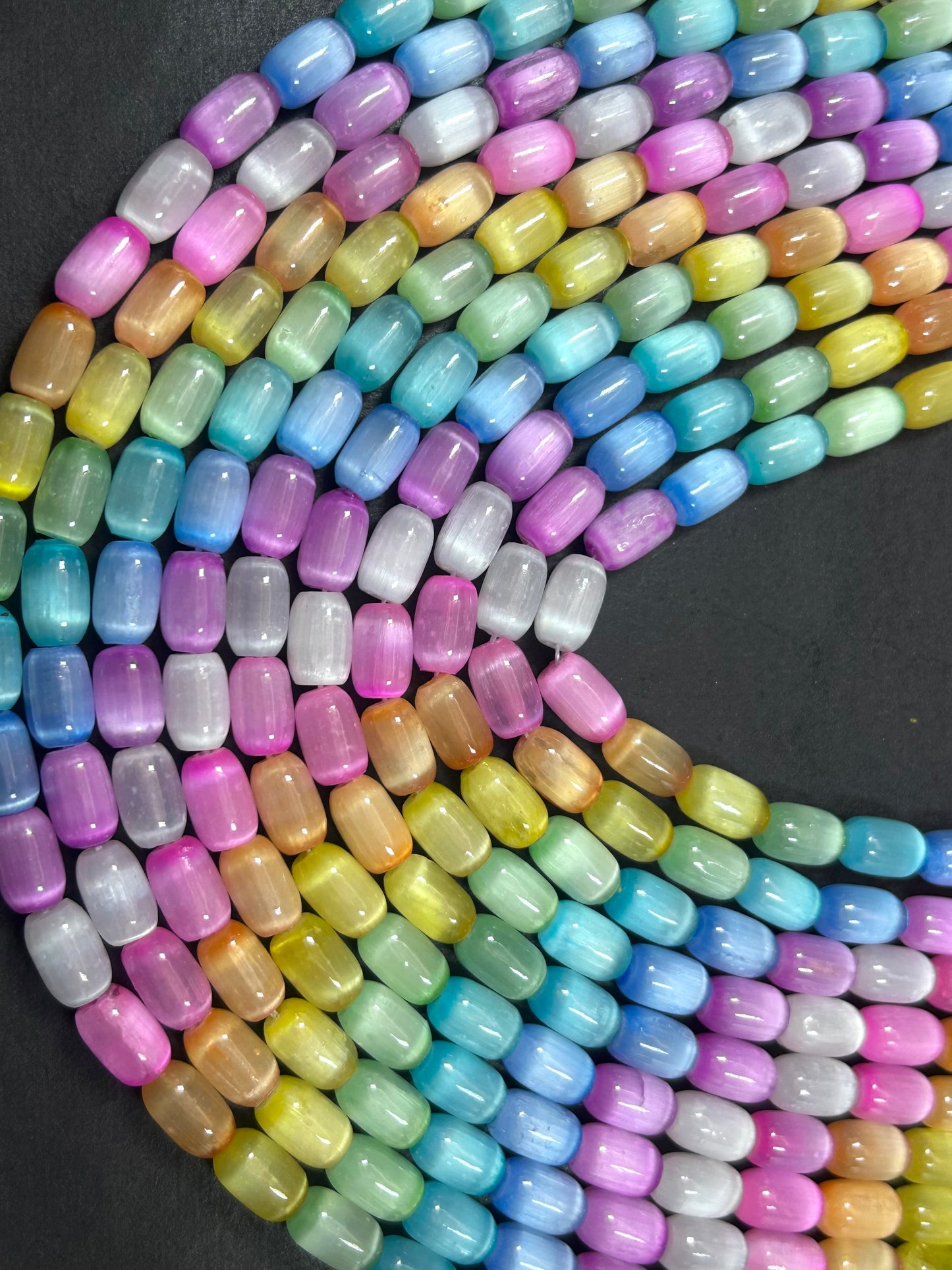Natural Rainbow Selenite Gemstone Bead 12x8mm Tube Shape, Beautiful Rainbow Selenite Beads, Great Quality Full Strand 15.5"