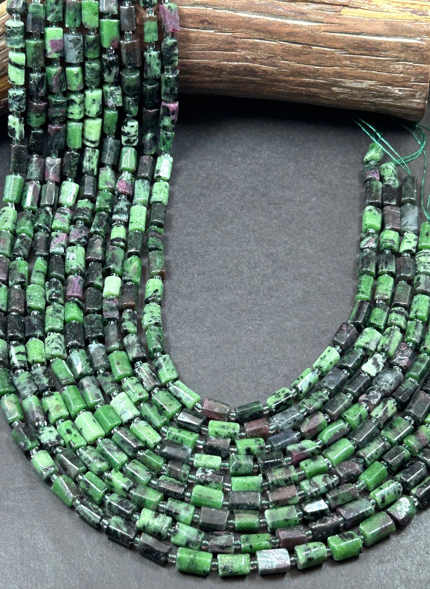 AAA Natural Ruby Zoisite stone bead. Faceted Tube shape. Gorgeous natural Green & dash of red 5,6x9,10mm Nice quality gemstone