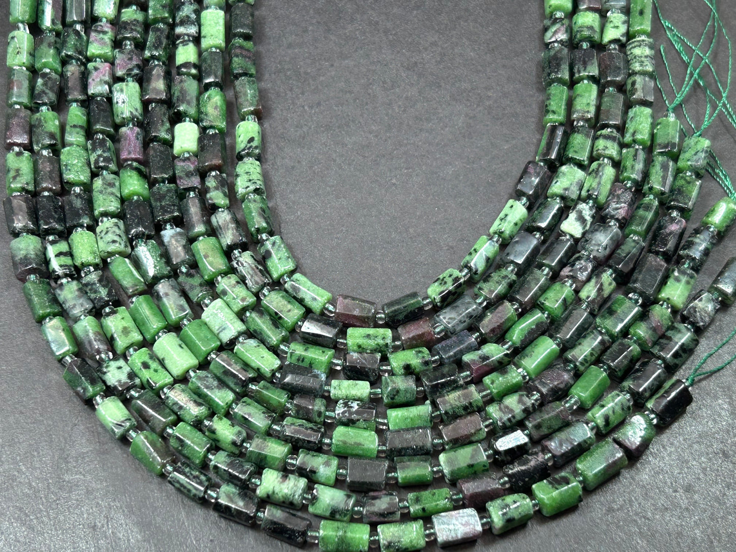AAA Natural Ruby Zoisite stone bead. Faceted Tube shape. Gorgeous natural Green & dash of red 5,6x9,10mm Nice quality gemstone